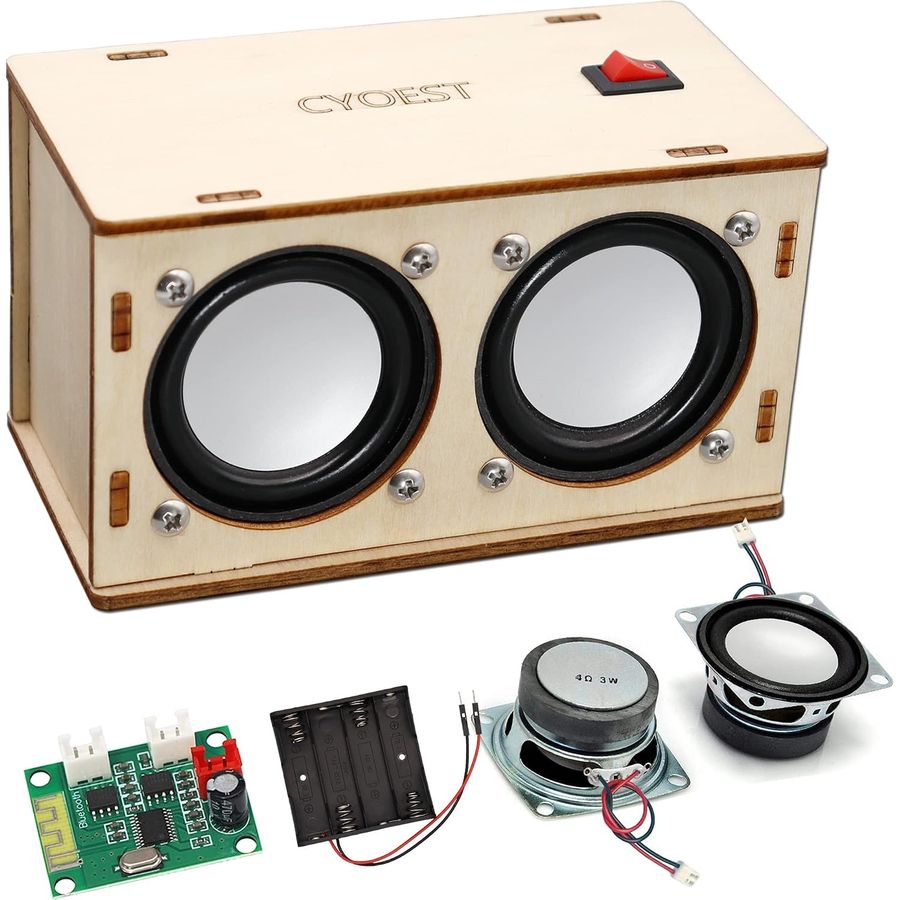 plywood twin speaker kit with amplifier board and battery box